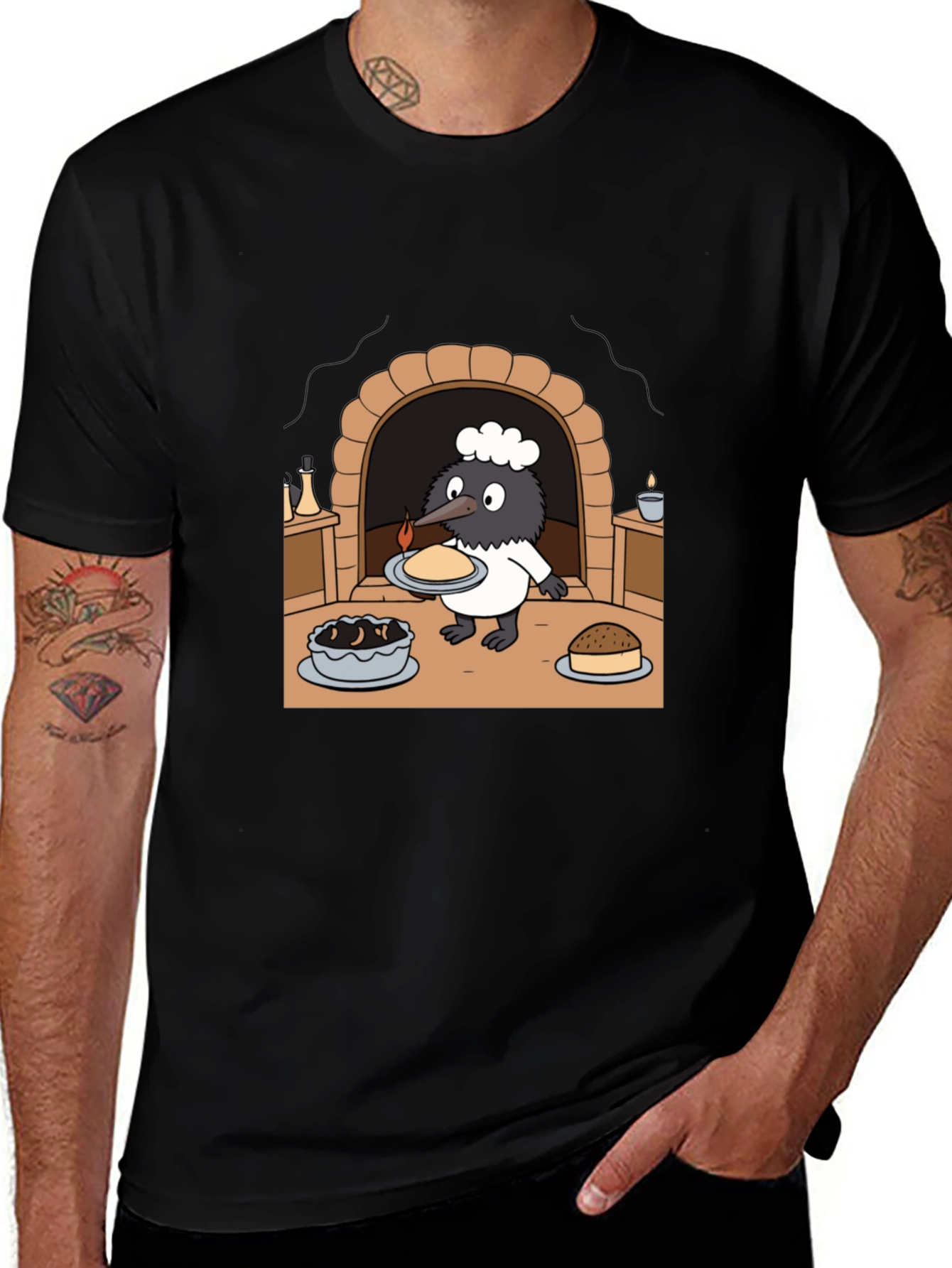 Cartoon Chef Bird Graphic T-Shirt