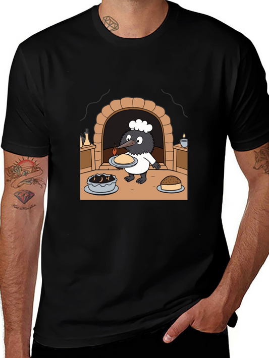 Cartoon Chef Bird Graphic T-Shirt