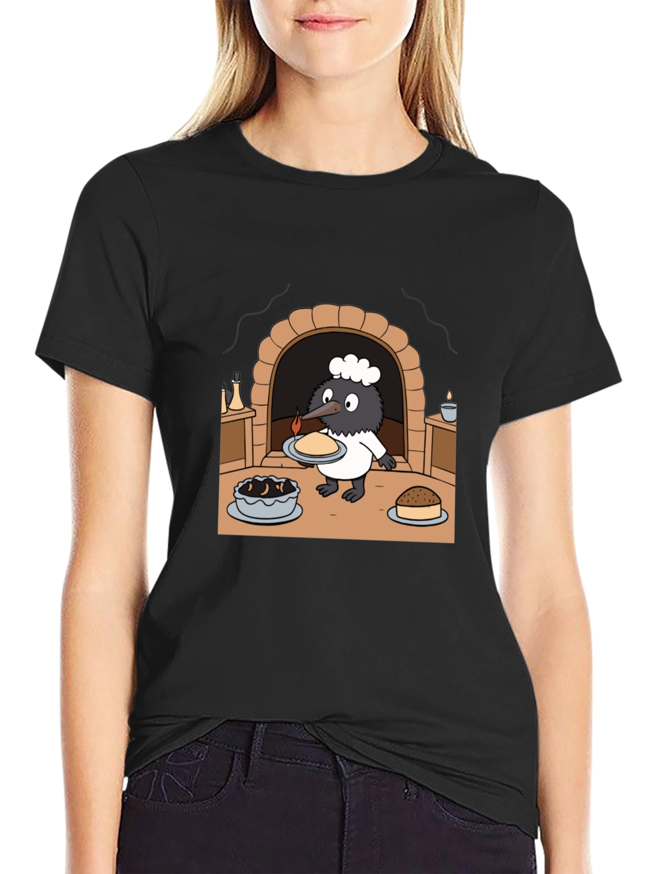 Cartoon Chef Bird Graphic T-Shirt