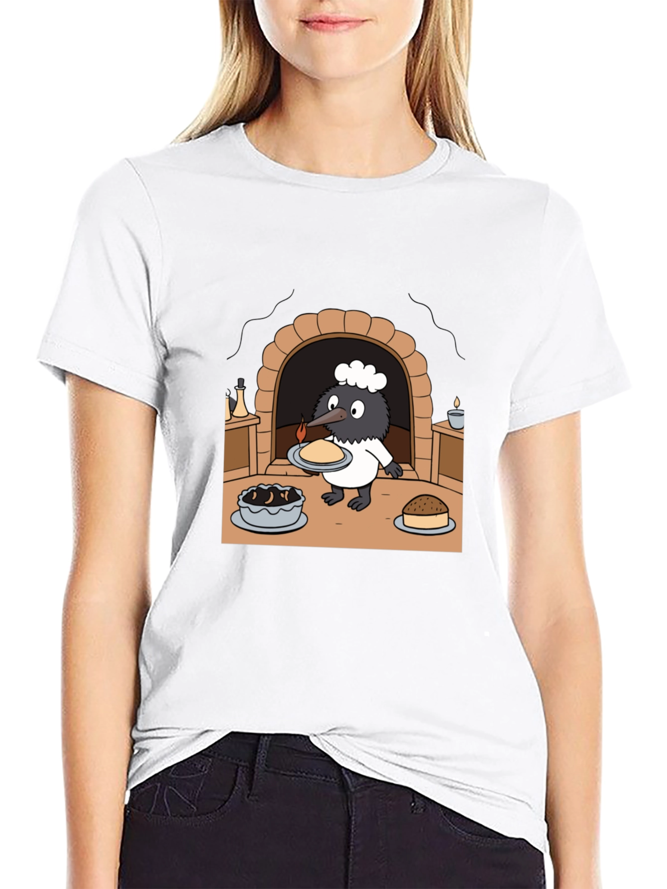 Cartoon Chef Bird Graphic T-Shirt