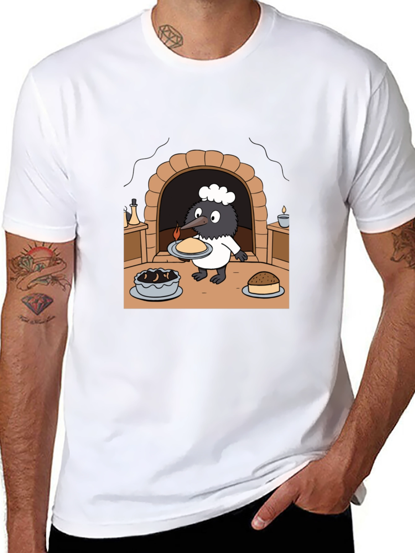 Cartoon Chef Bird Graphic T-Shirt