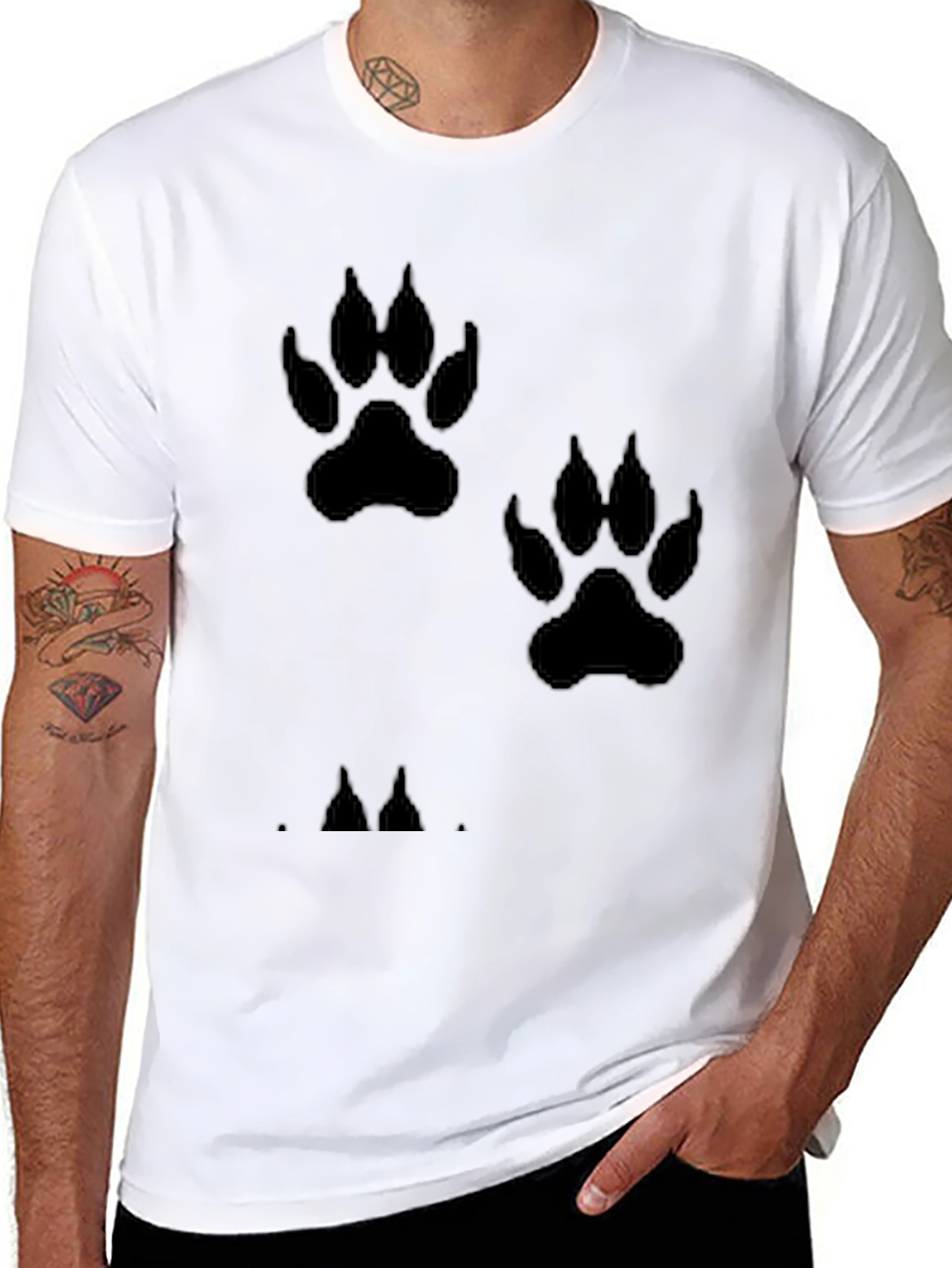 Paw Print T-Shirt - Black Casual Wear