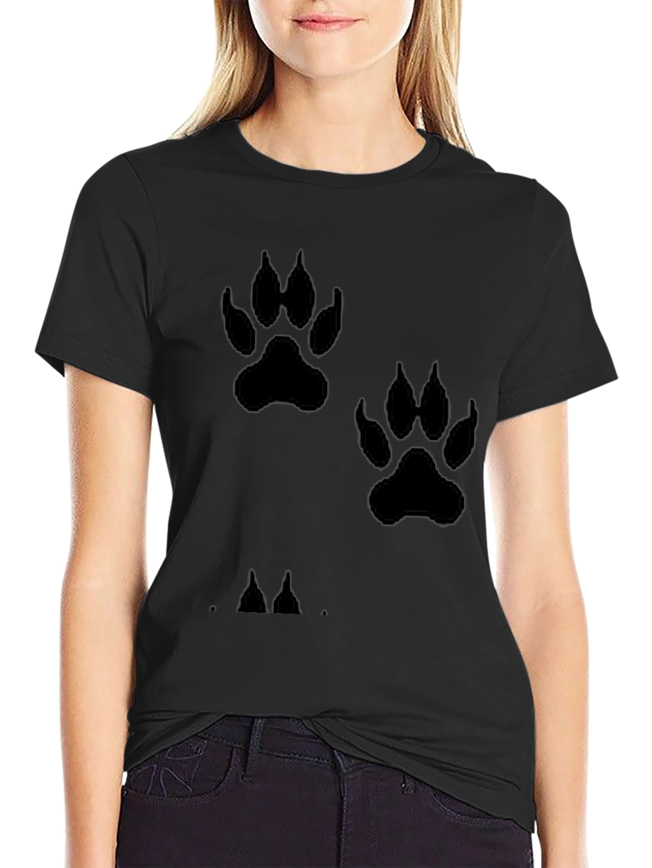 Paw Print T-Shirt - Black Casual Wear