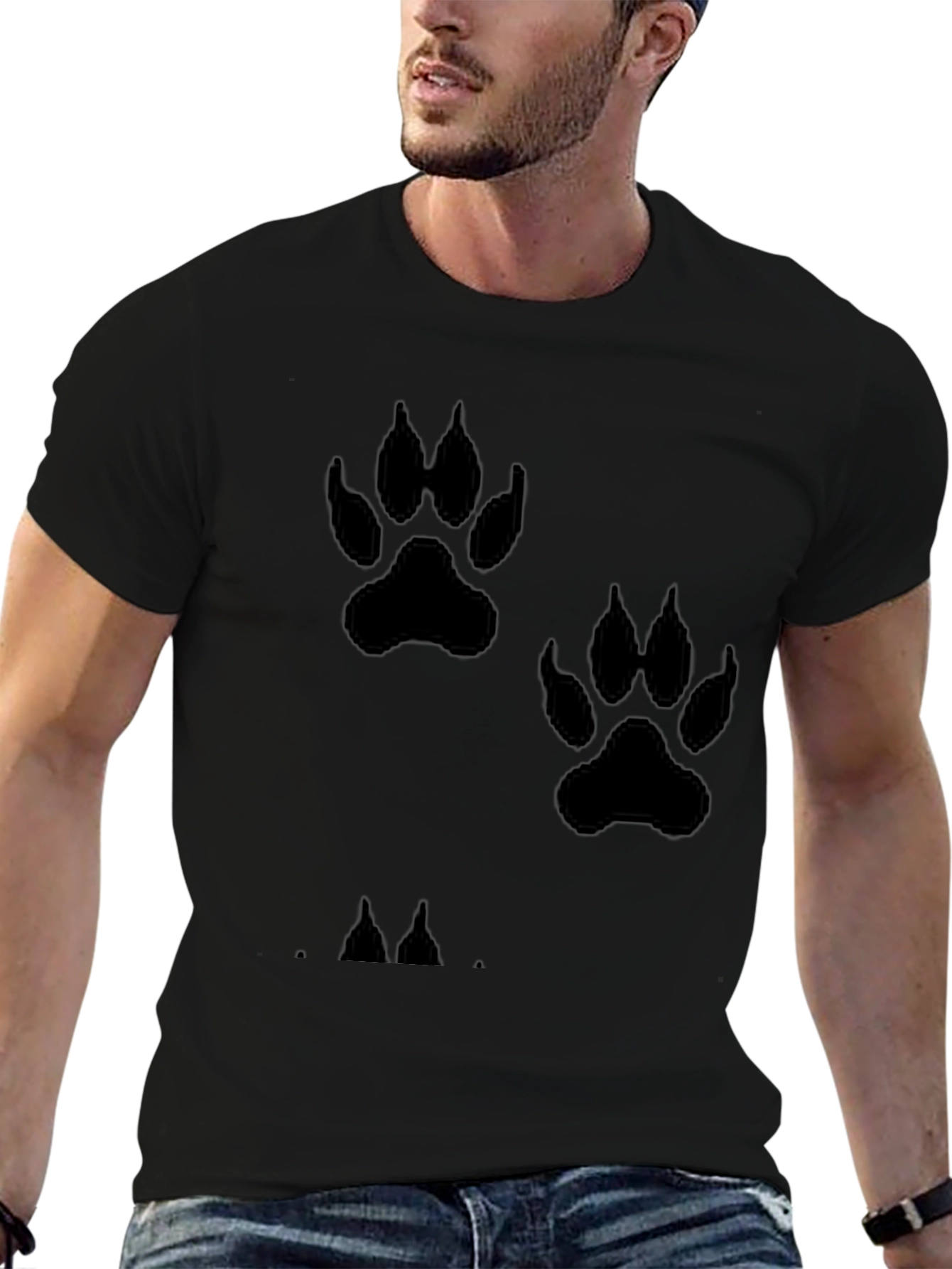 Paw Print T-Shirt - Black Casual Wear