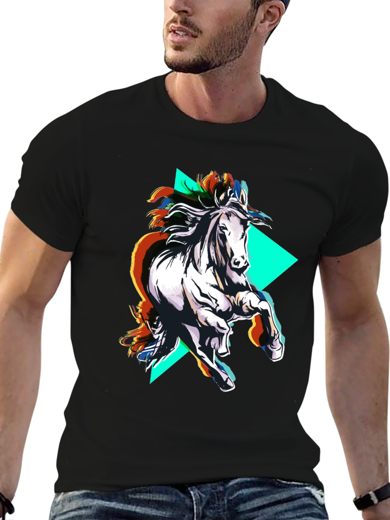 Abstract Horse Graphic Black T-Shirt