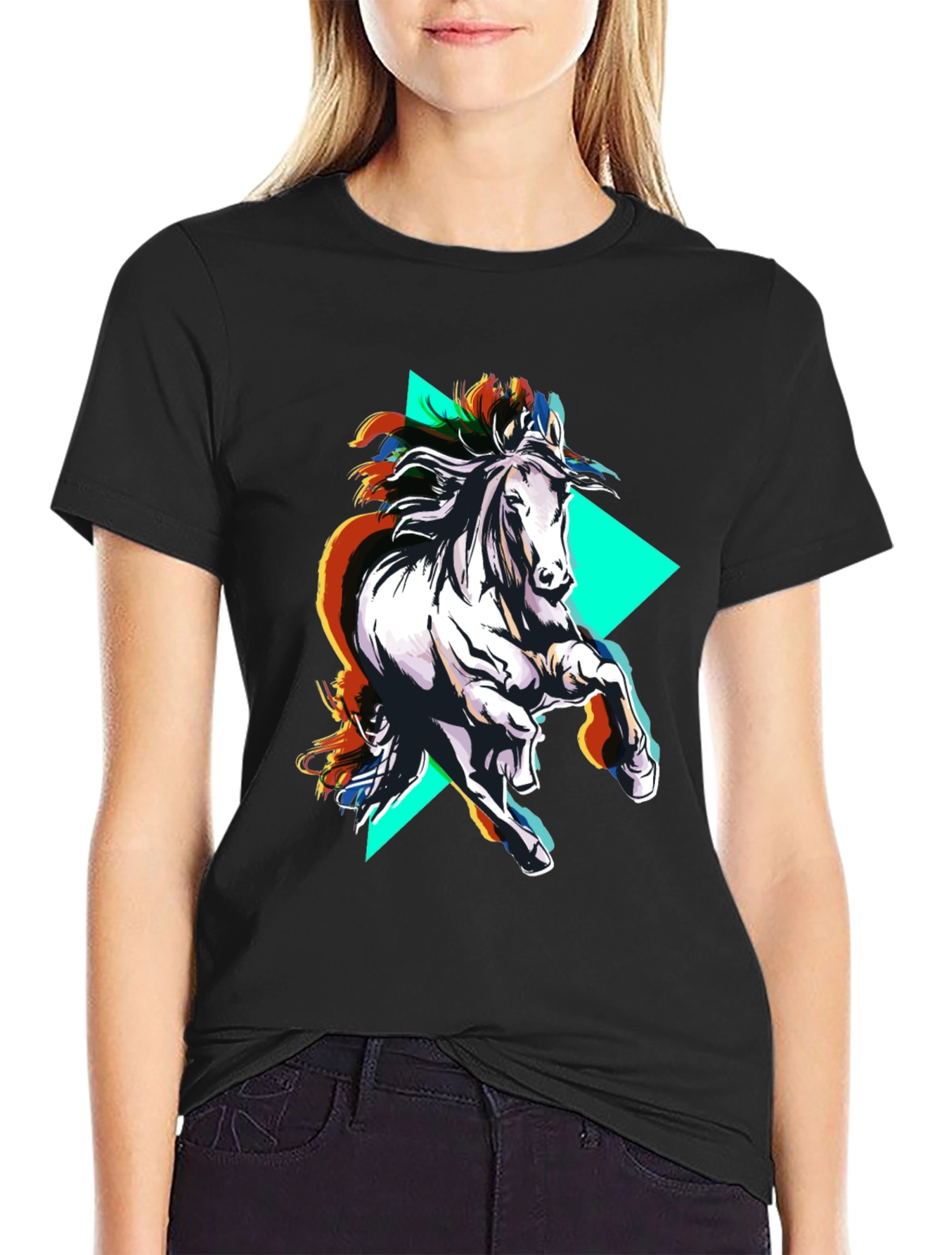 Abstract Horse Graphic Black T-Shirt
