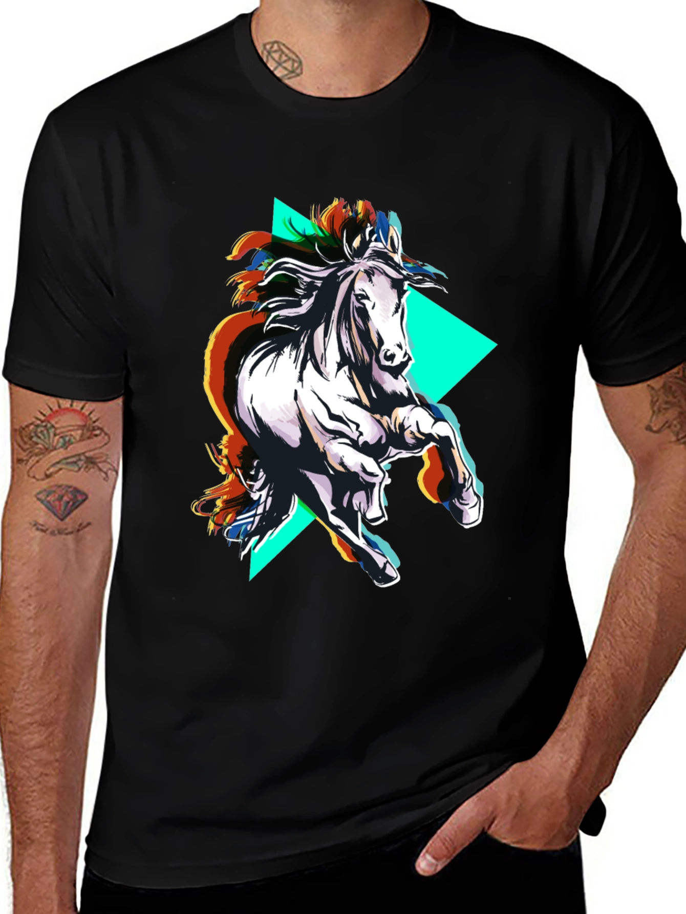 Abstract Horse Graphic Black T-Shirt