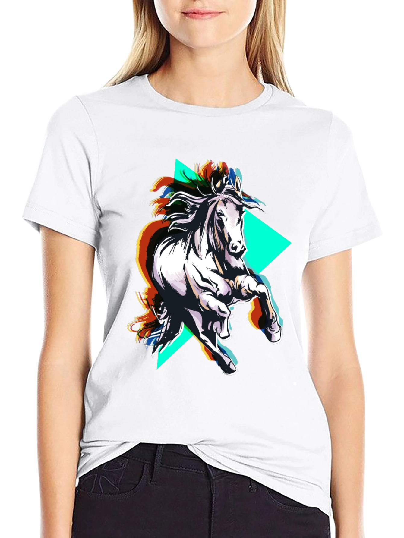 Abstract Horse Graphic Black T-Shirt