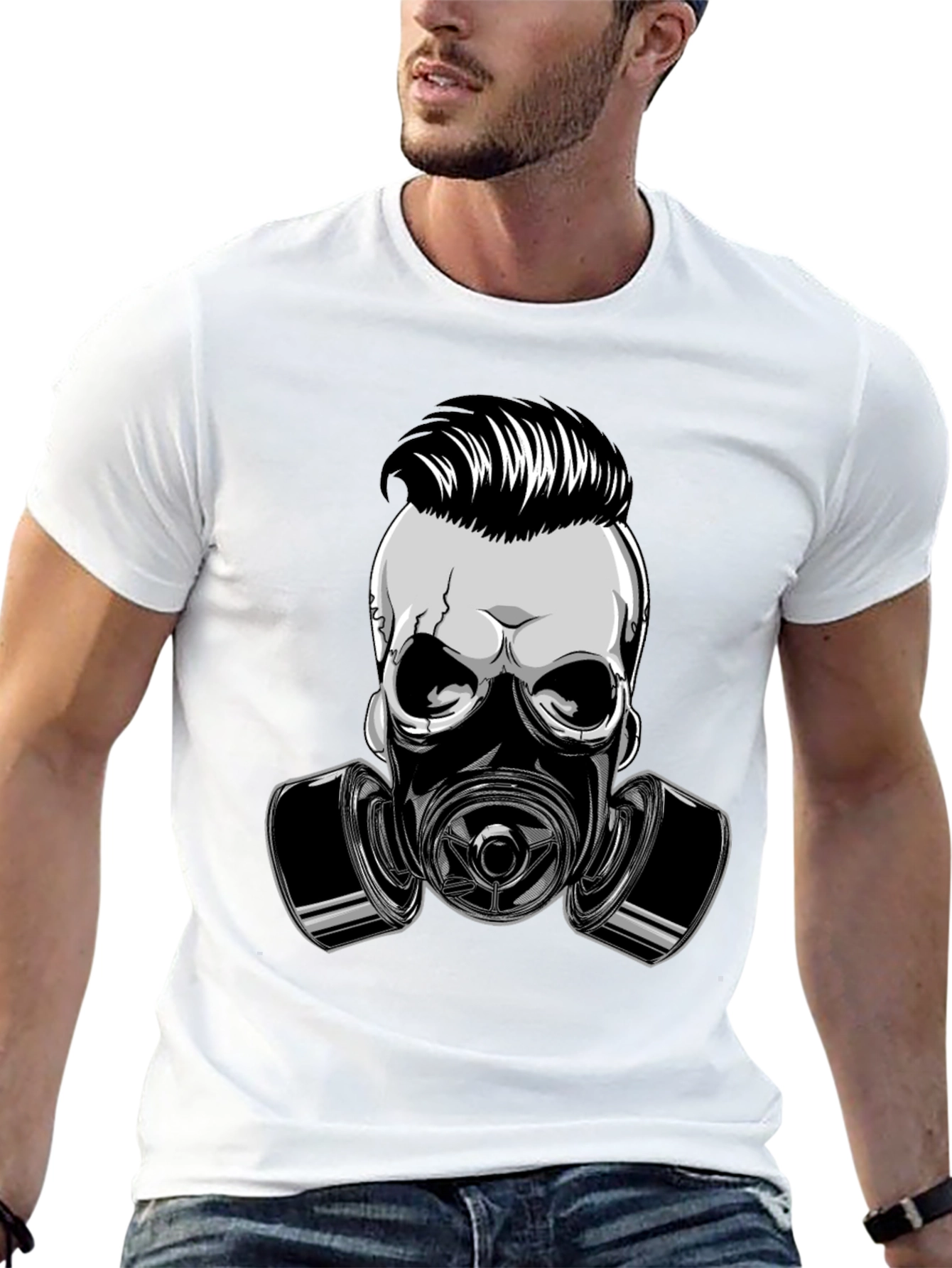 Skull Gas Mask Graphic Print T-Shirt