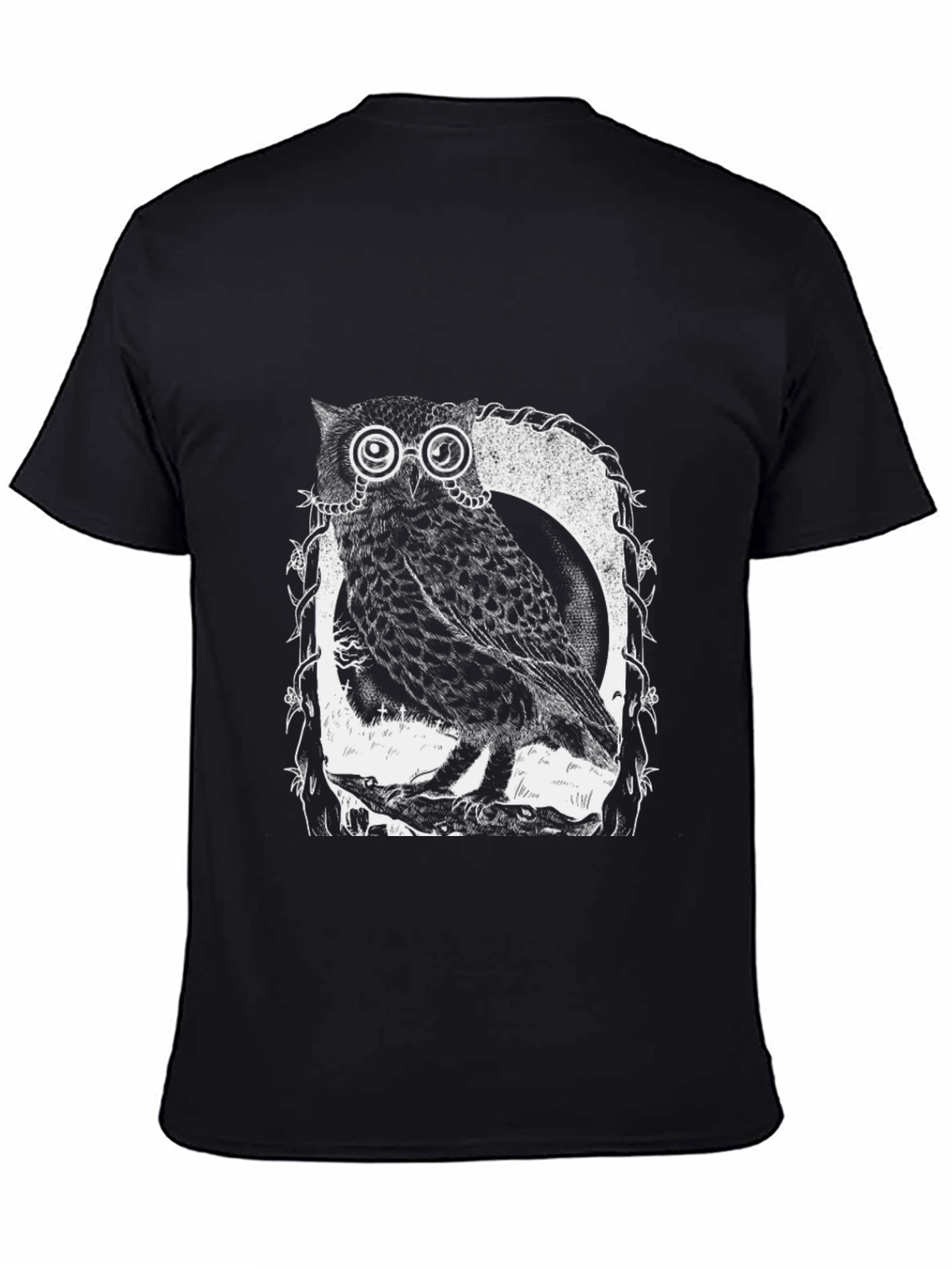 Owl With Glasses Graphic Tee - Black