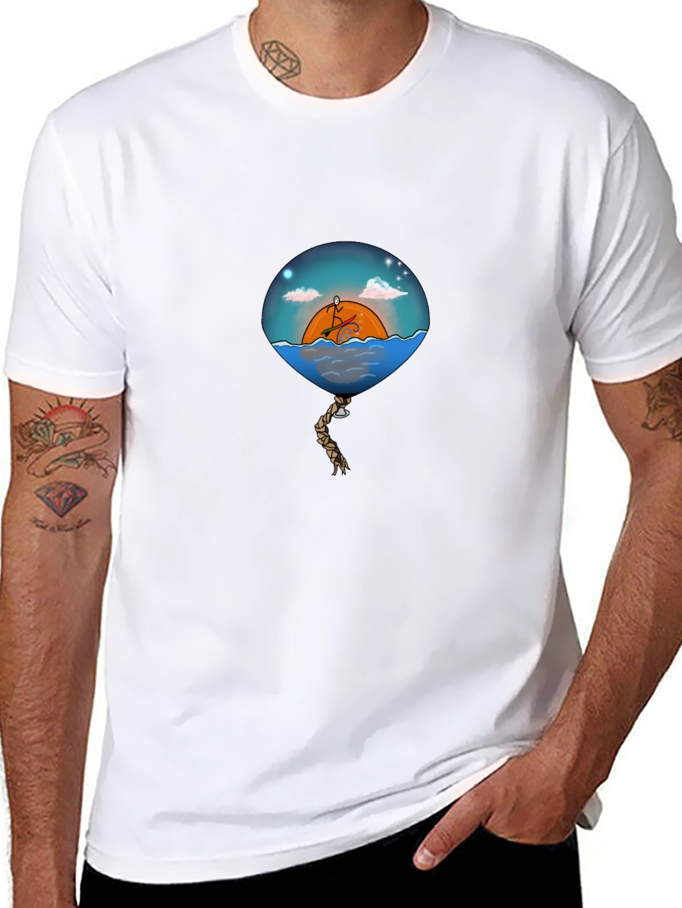 Sunset Balloon Graphic Tee - Mens Black T-Shirt
