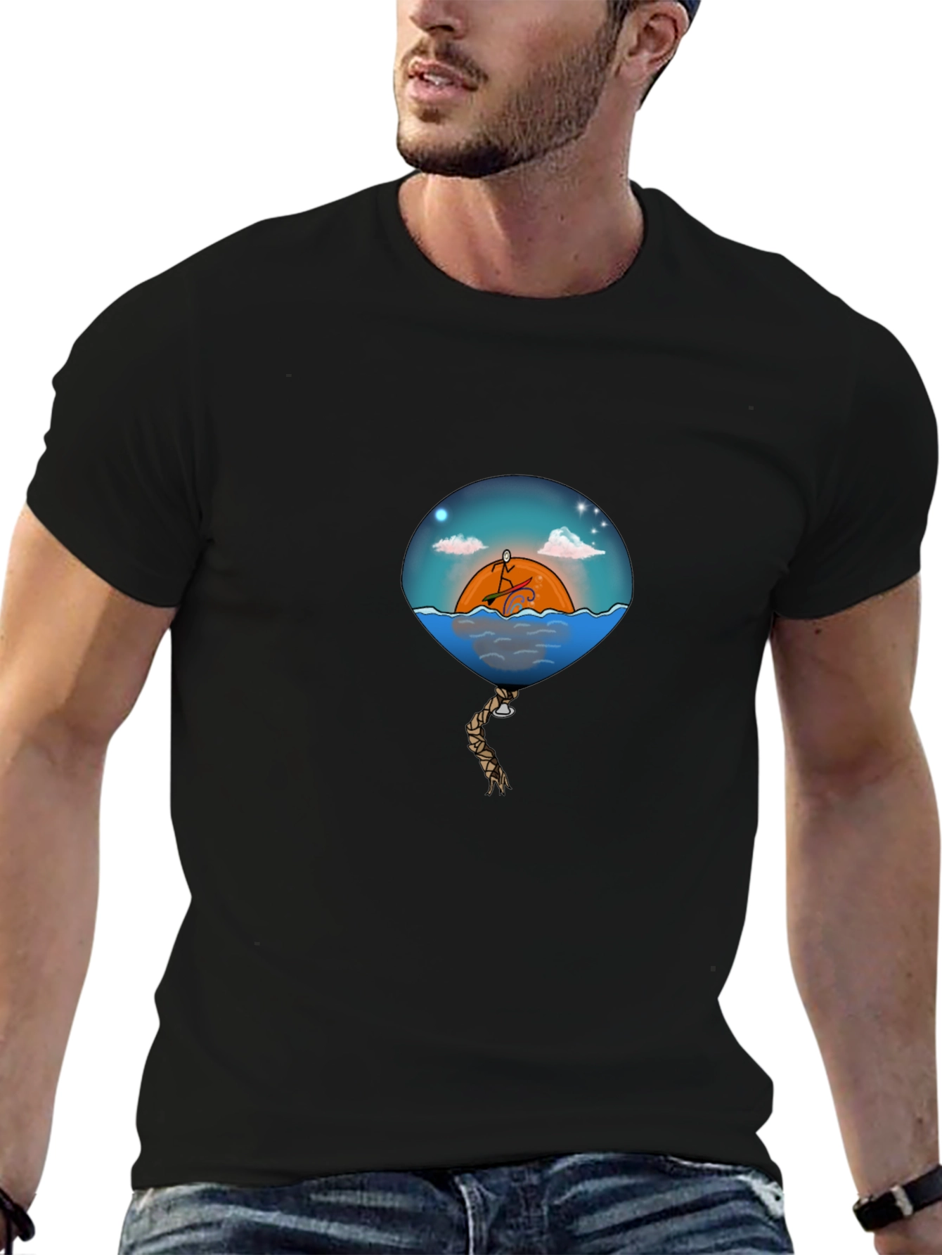 Sunset Balloon Graphic Tee - Mens Black T-Shirt
