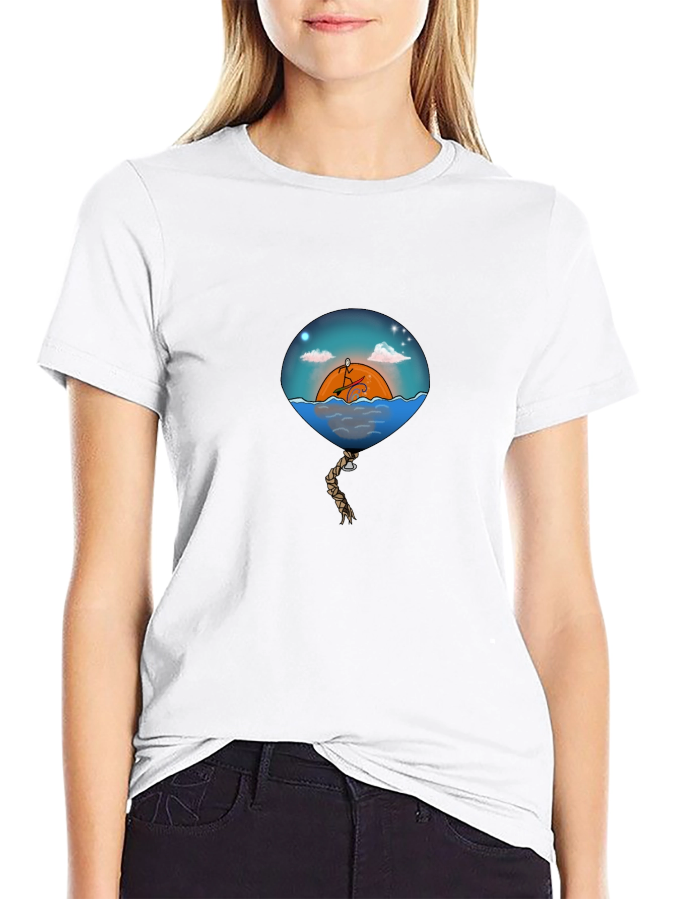 Sunset Balloon Graphic Tee - Mens Black T-Shirt
