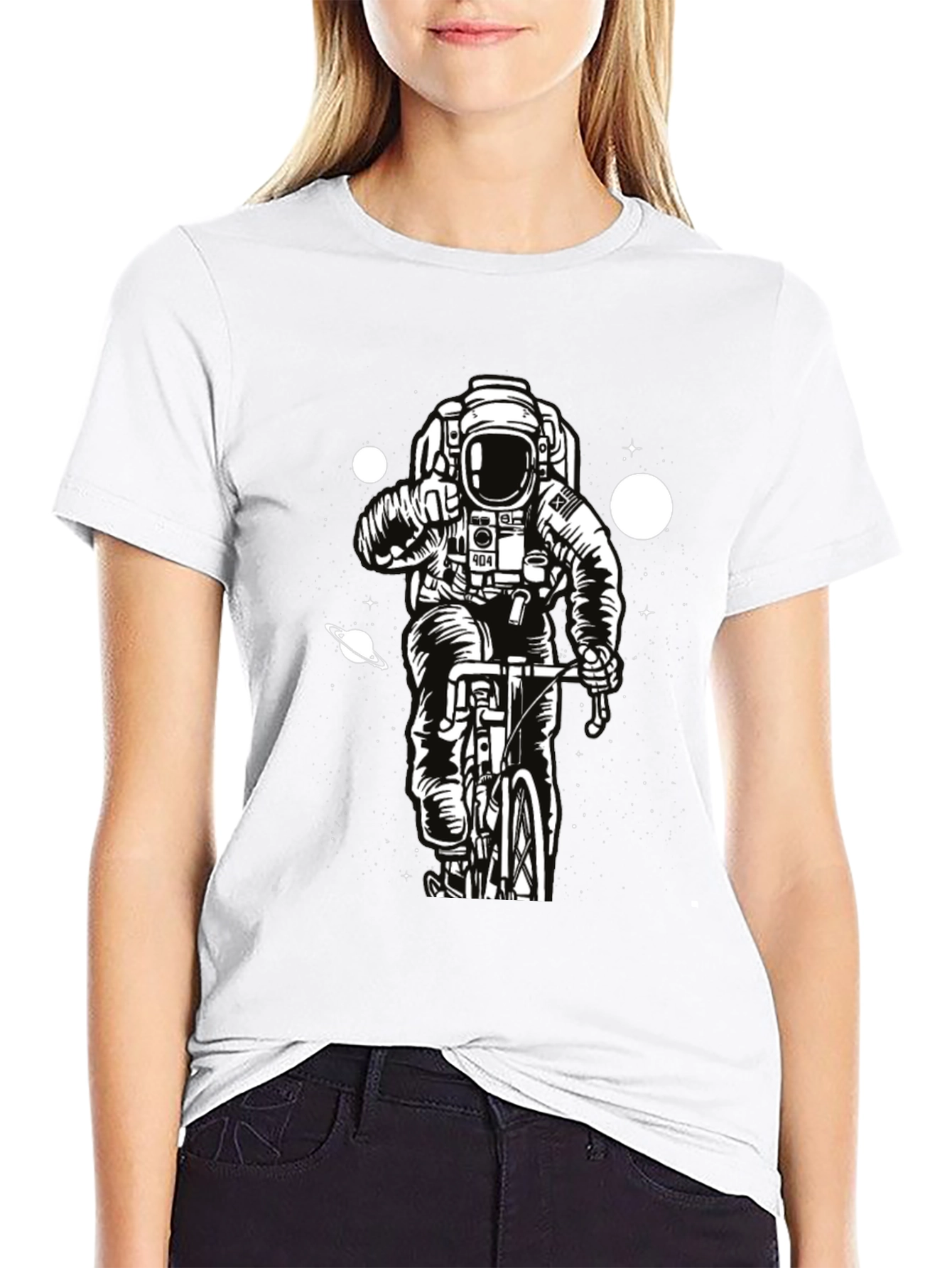 Astronaut on Bike Graphic T-Shirt - Space Adventure Tee