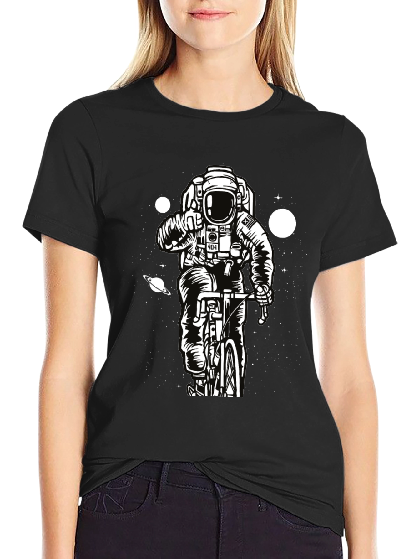 Astronaut on Bike Graphic T-Shirt - Space Adventure Tee