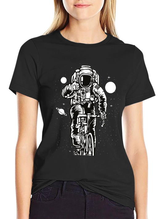 Astronaut on Bike Graphic T-Shirt - Space Adventure Tee