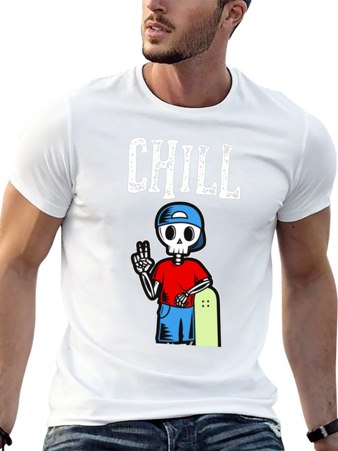 Chill Skeleton Skateboarder Graphic T-Shirt