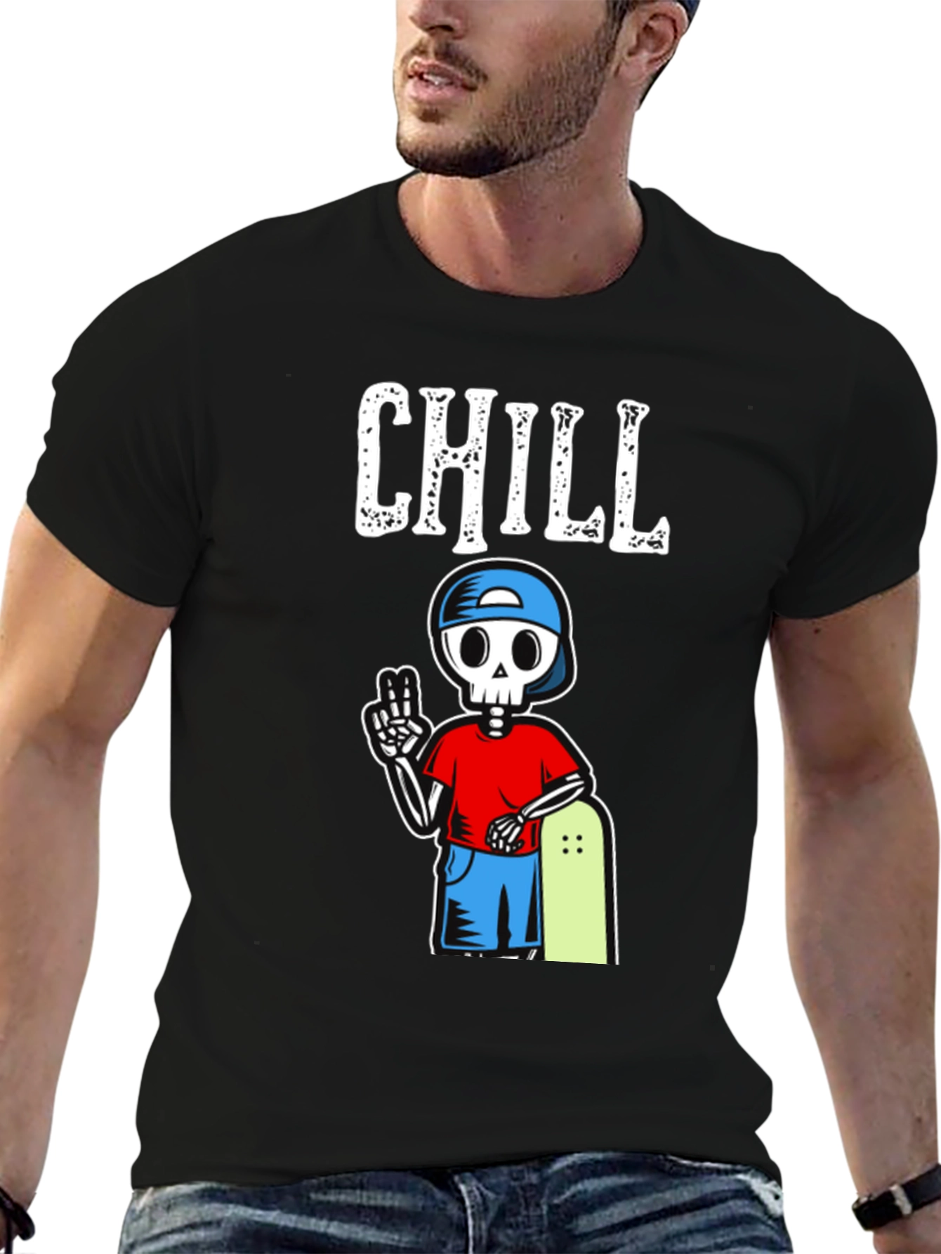 Chill Skeleton Skateboarder Graphic T-Shirt