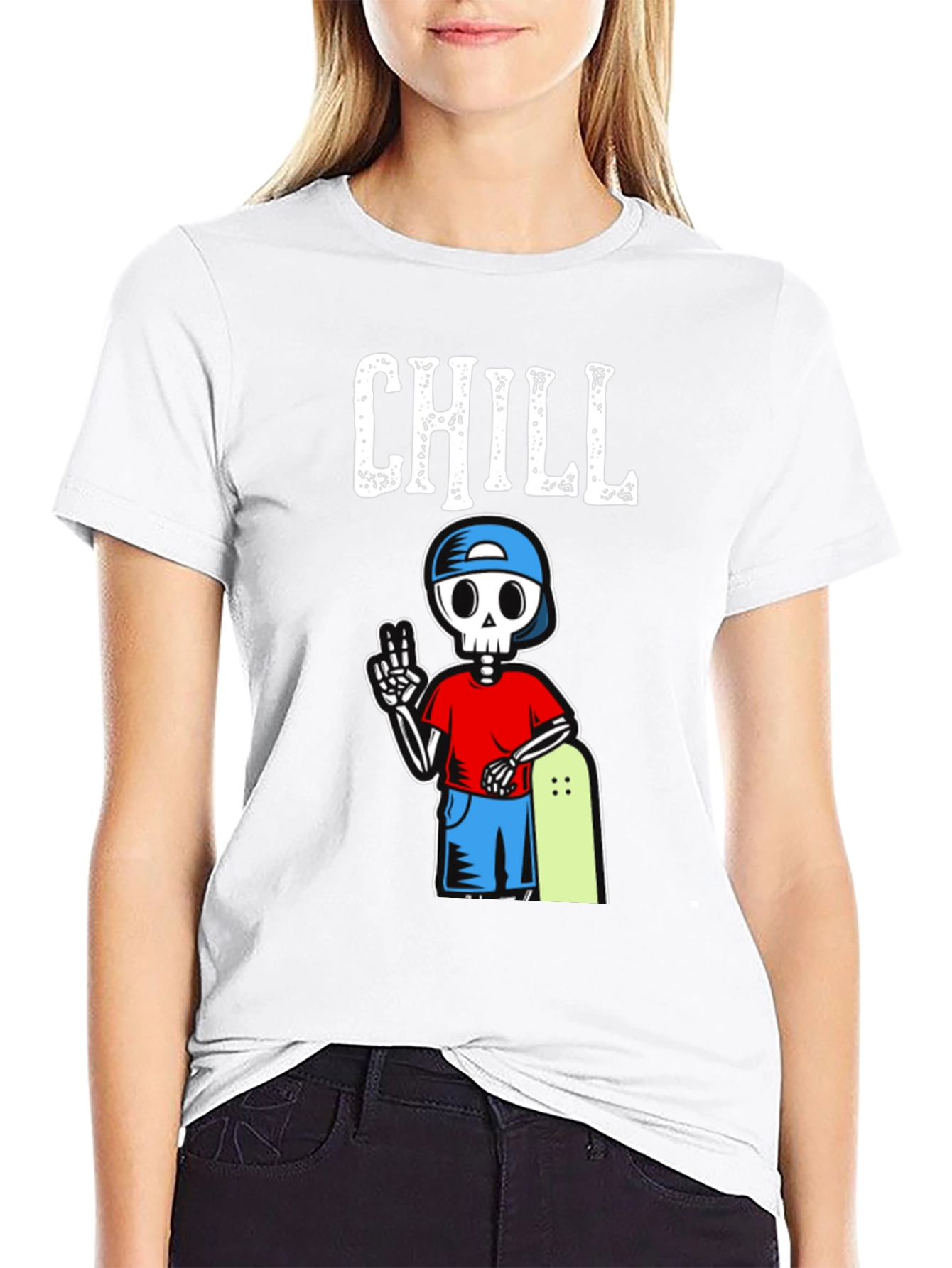 Chill Skeleton Skateboarder Graphic T-Shirt