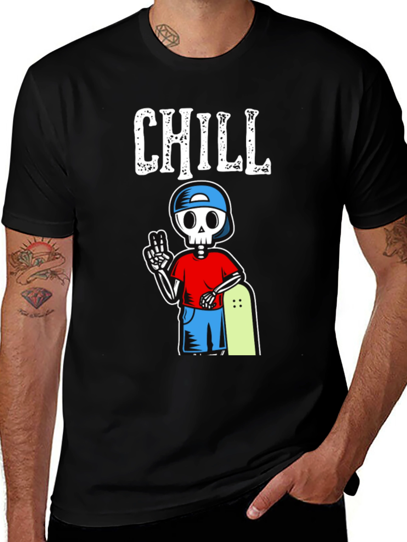 Chill Skeleton Skateboarder Graphic T-Shirt