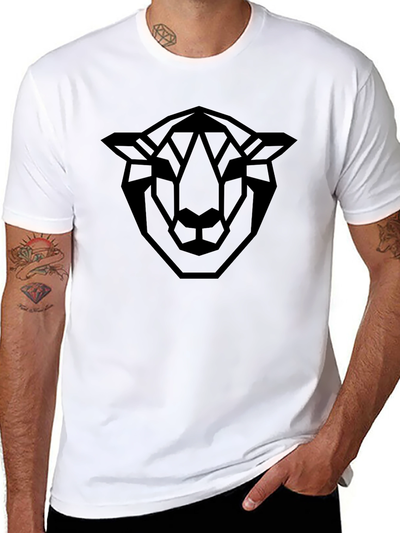 Geometric Ram Graphic Black T-Shirt