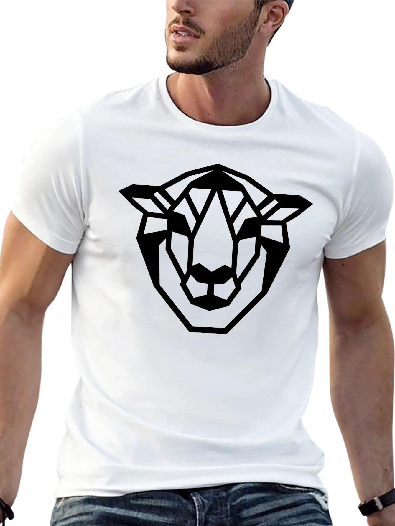 Geometric Ram Graphic Black T-Shirt