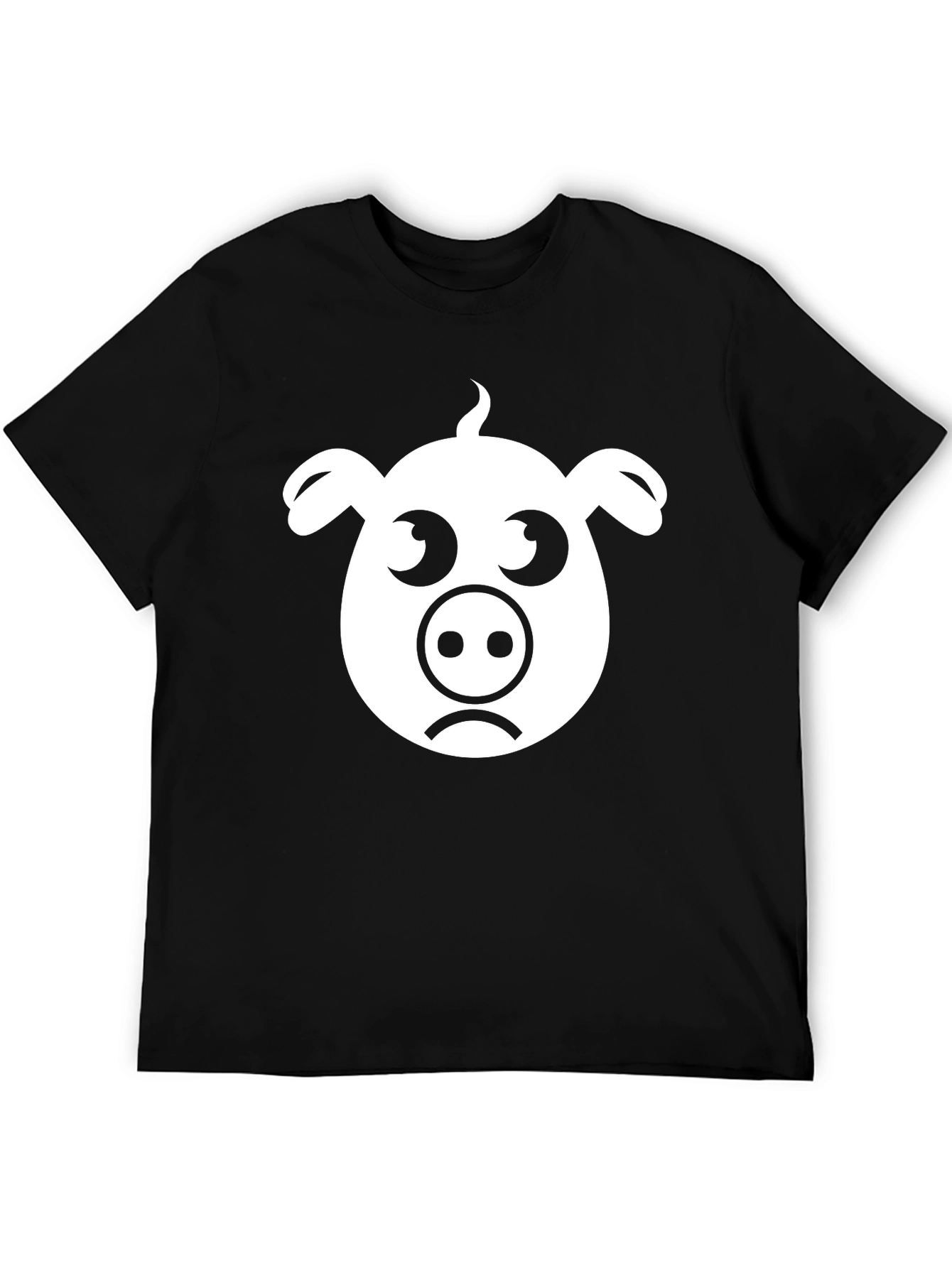 Sad Pig Face Graphic Tee - Casual Black T-Shirt