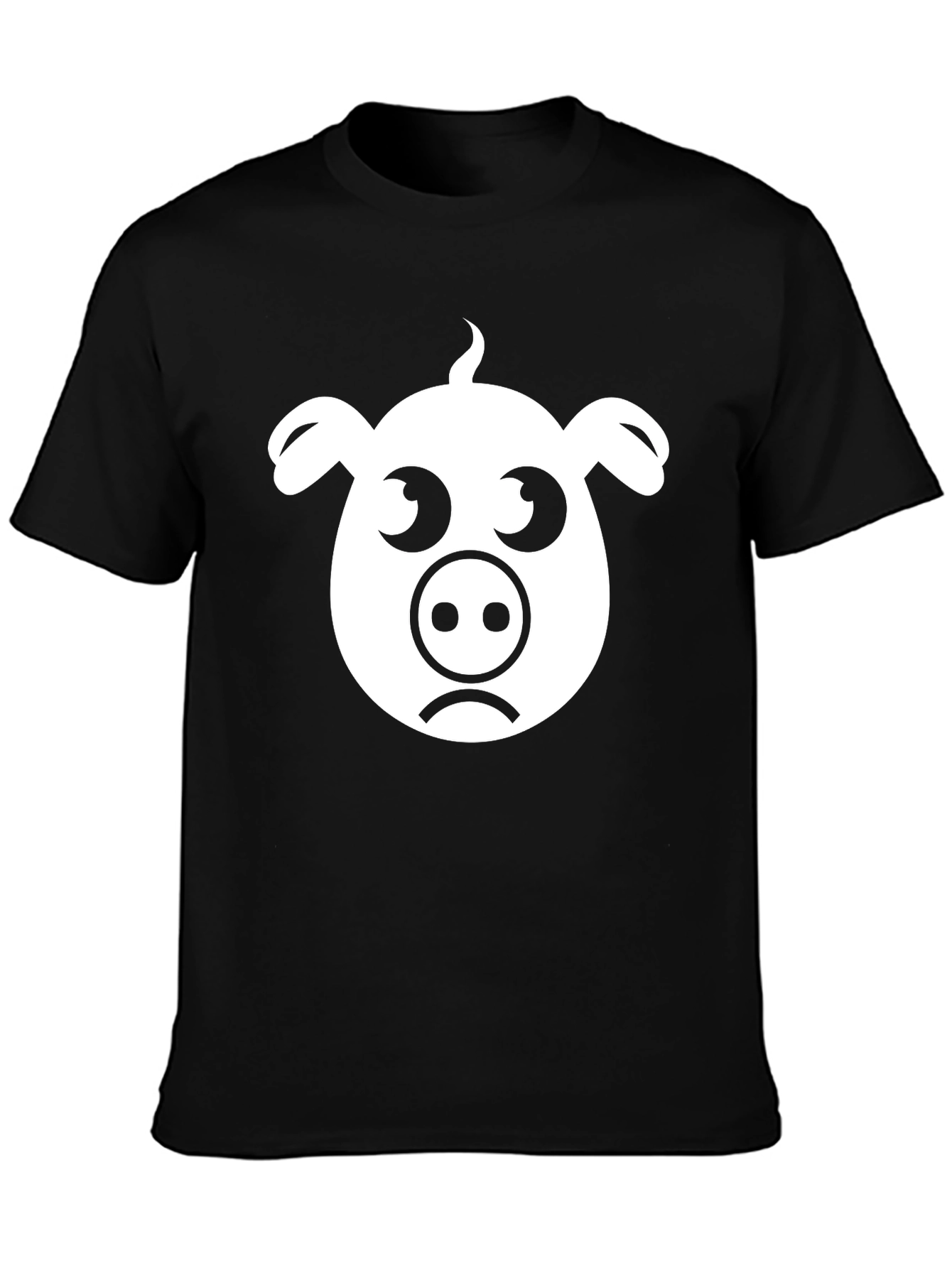Sad Pig Face Graphic Tee - Casual Black T-Shirt