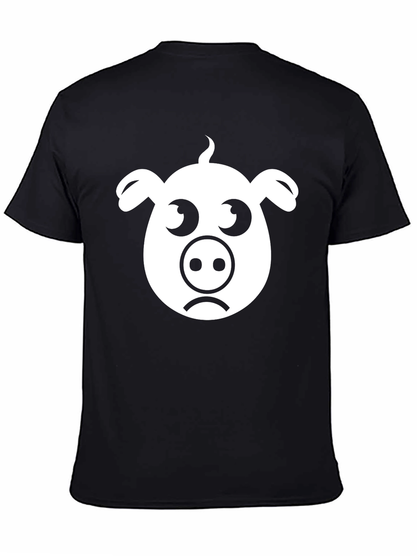 Sad Pig Face Graphic Tee - Casual Black T-Shirt