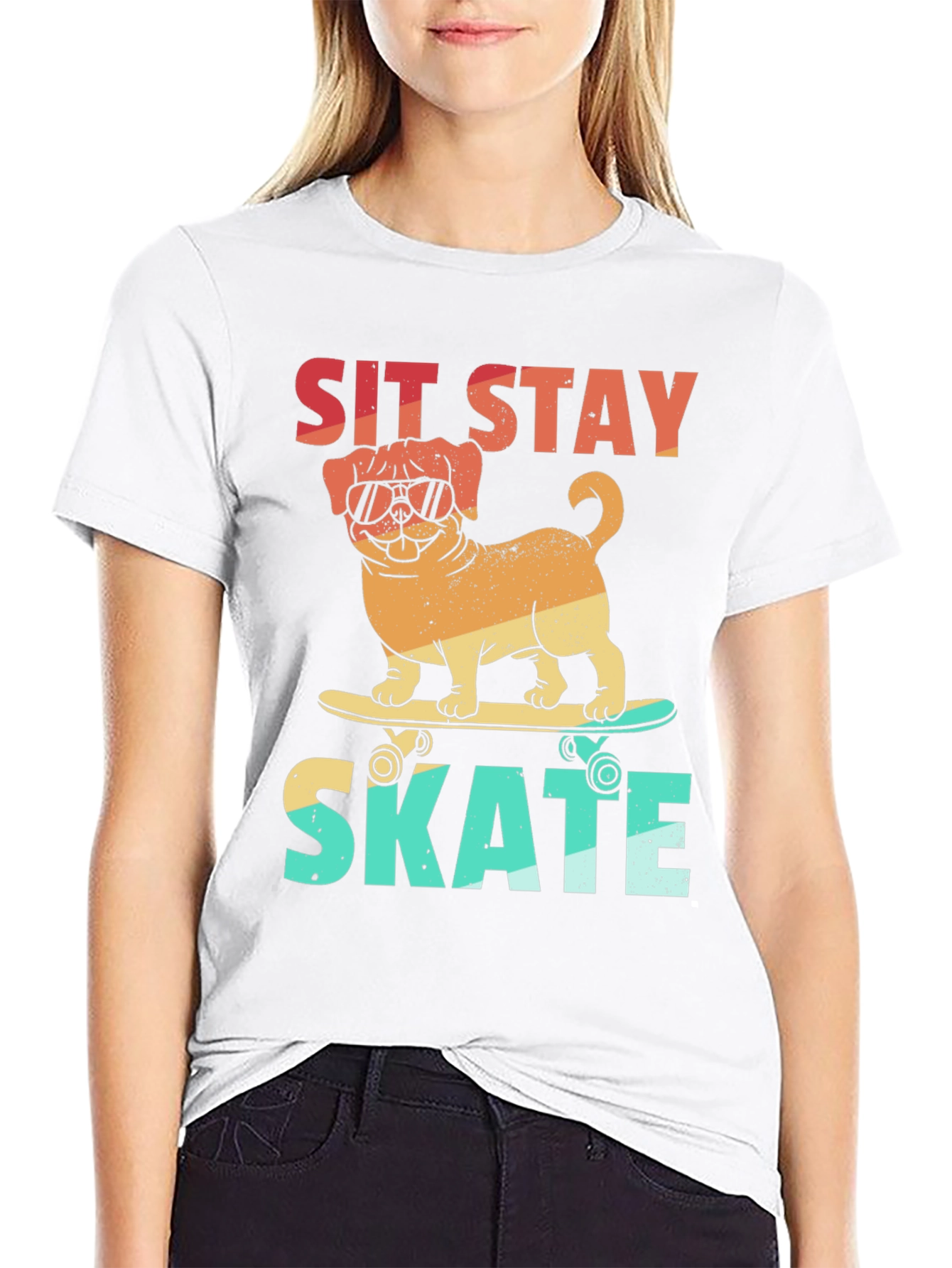 Sit Stay Skate T-Shirt - Dog on Skateboard Tee