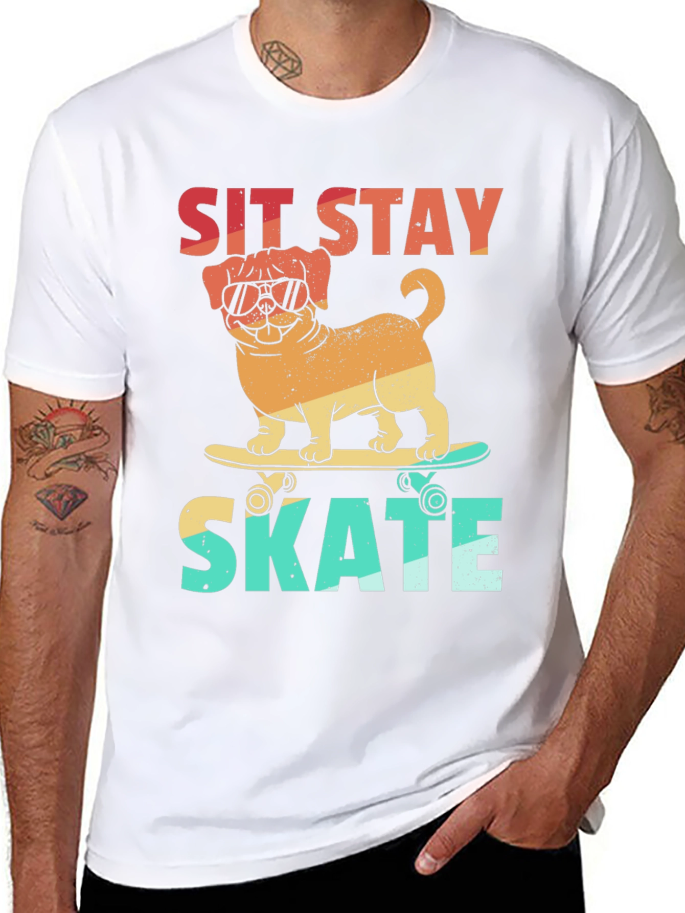 Sit Stay Skate T-Shirt - Dog on Skateboard Tee