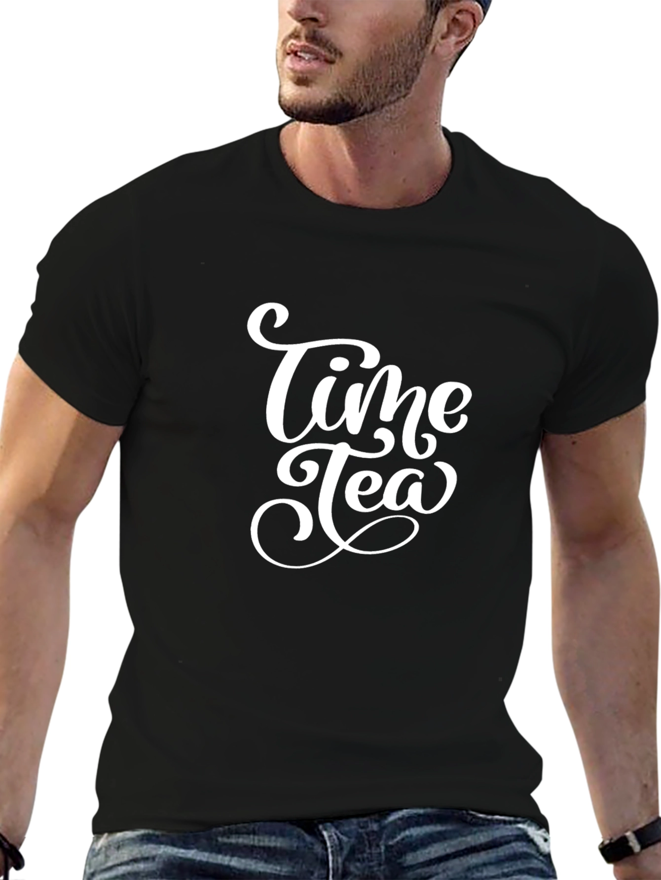 Time Tea Black Cotton Graphic Tee