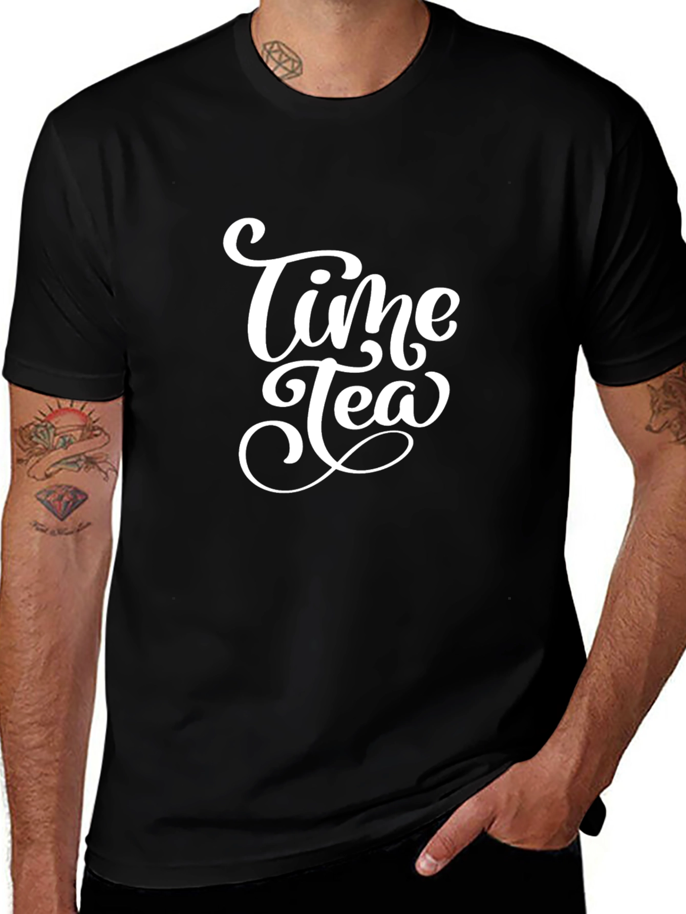 Time Tea Black Cotton Graphic Tee