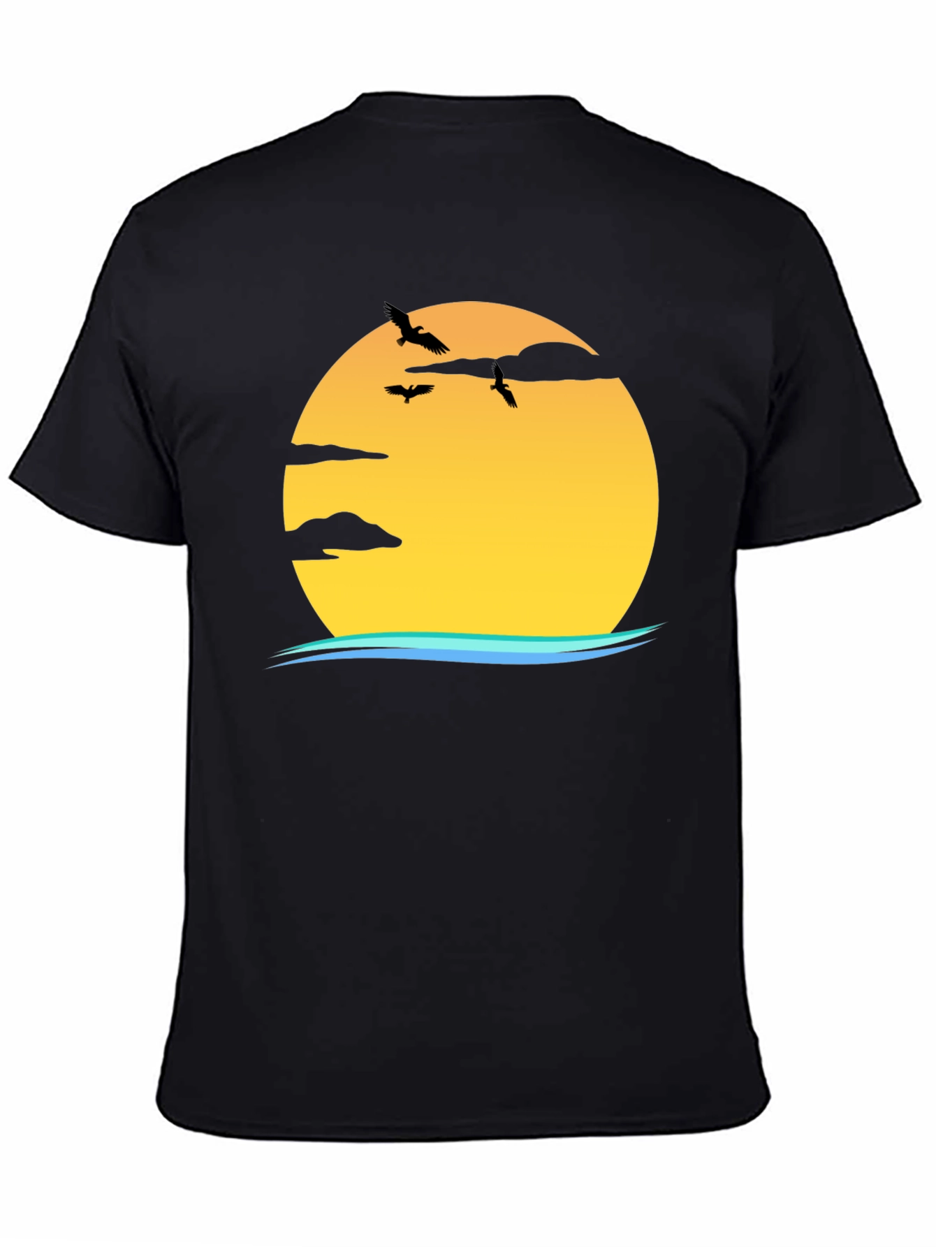 Sunset Birds Graphic Black T-Shirt