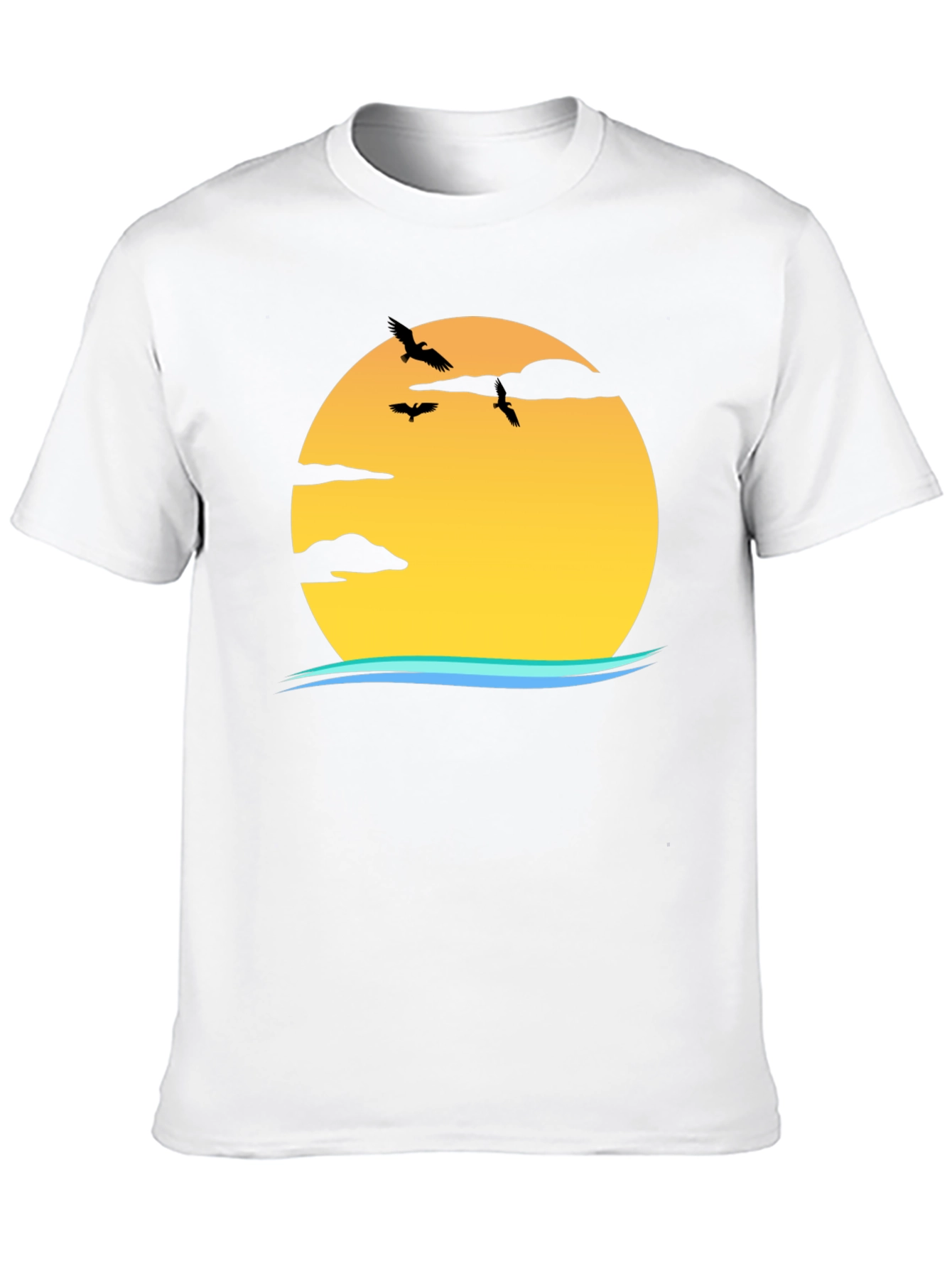 Sunset Birds Graphic Black T-Shirt