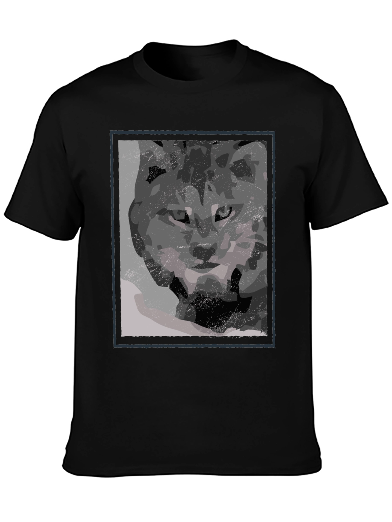 Abstract Wolf Graphic Print Black T-Shirt