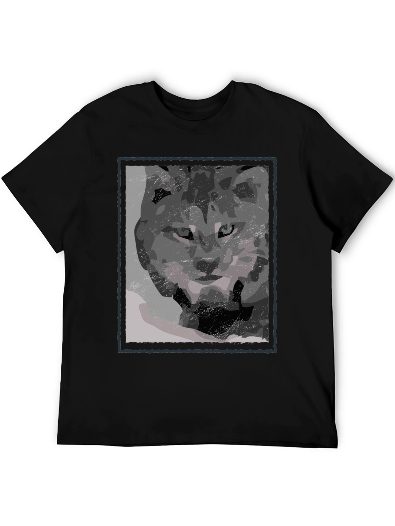 Abstract Wolf Graphic Print Black T-Shirt