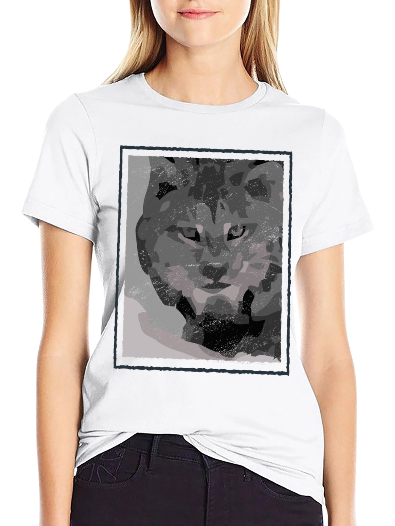 Abstract Wolf Graphic Print Black T-Shirt