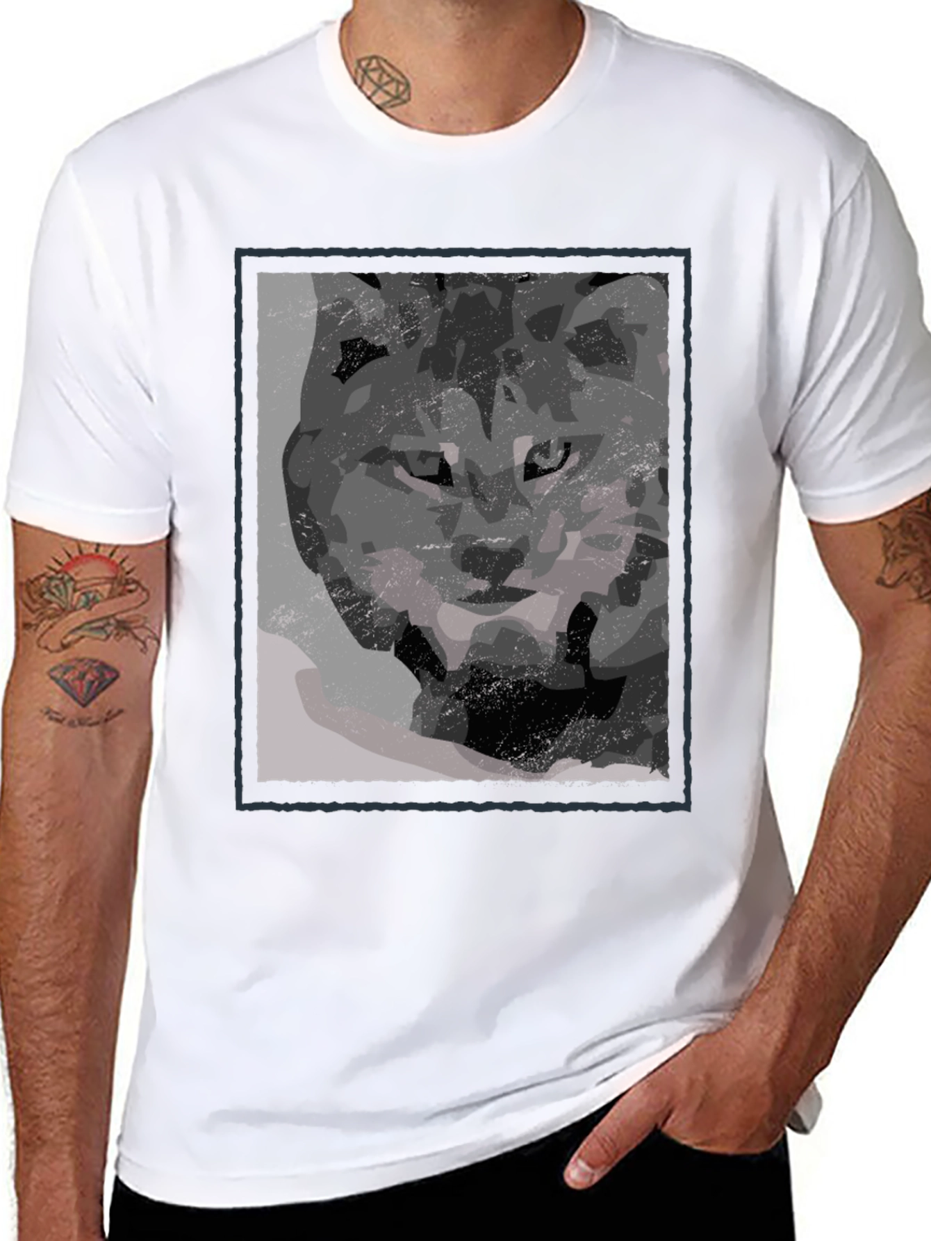 Abstract Wolf Graphic Print Black T-Shirt