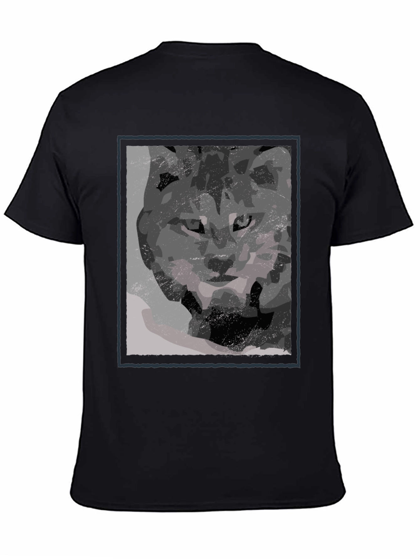 Abstract Wolf Graphic Print Black T-Shirt