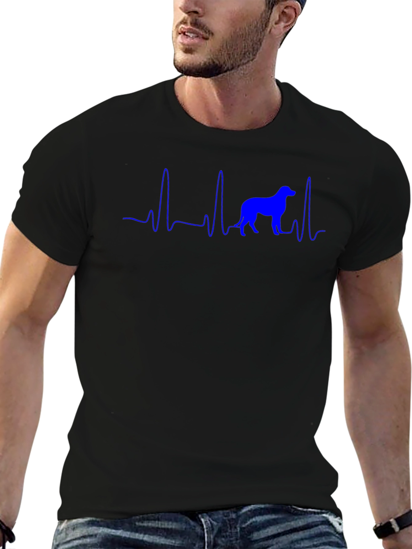 Dog Heartbeat T-Shirt - Blue Print on Black