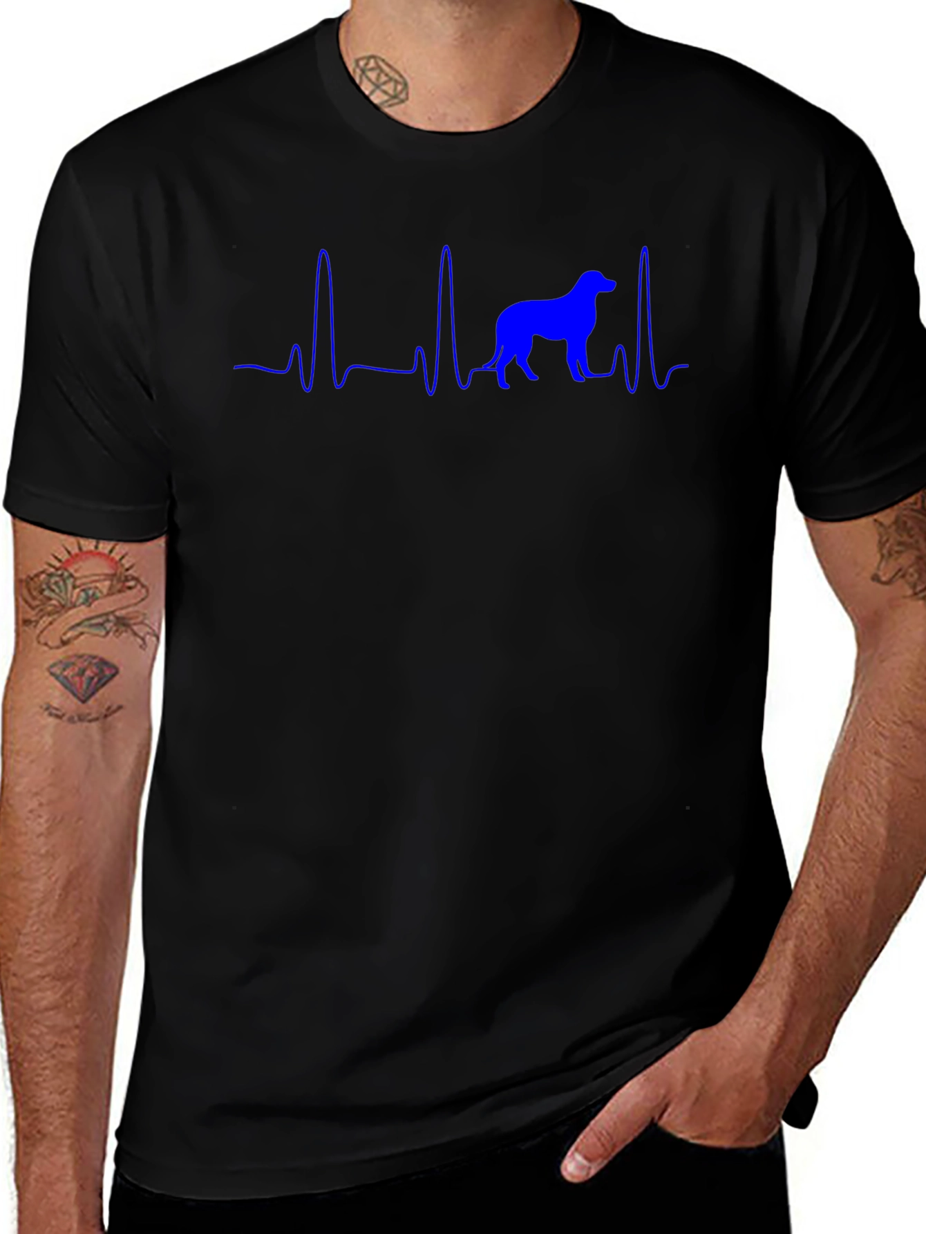 Dog Heartbeat T-Shirt - Blue Print on Black