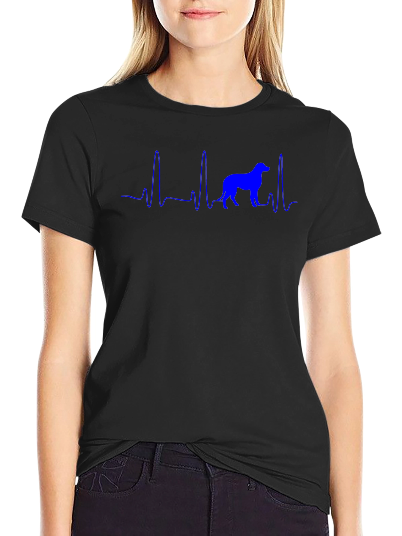 Dog Heartbeat T-Shirt - Blue Print on Black