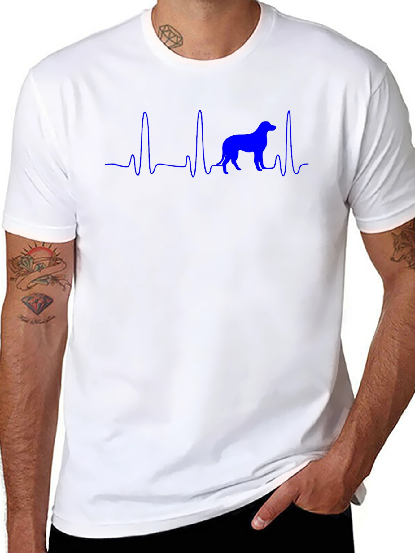 Dog Heartbeat T-Shirt - Blue Print on Black