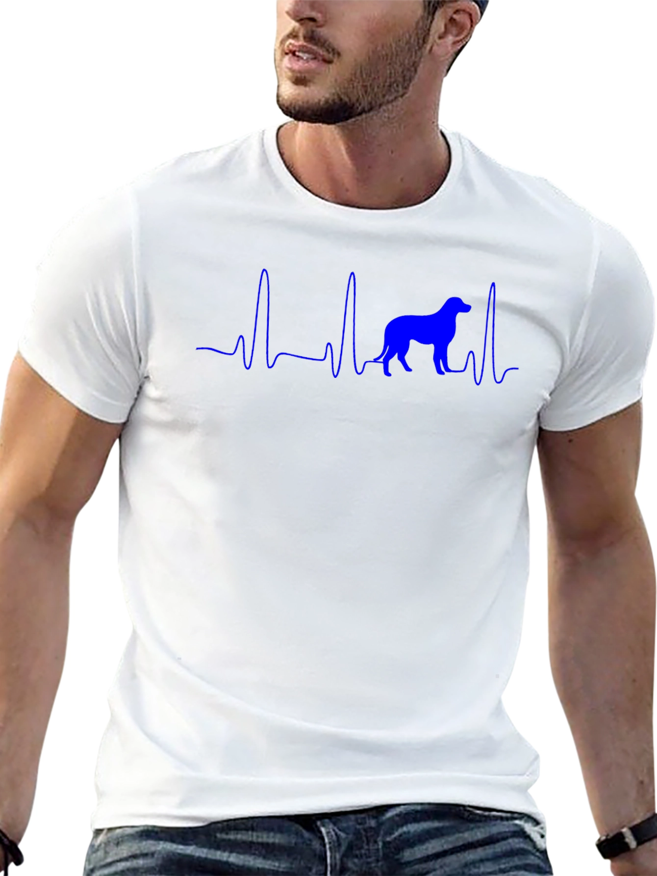 Dog Heartbeat T-Shirt - Blue Print on Black