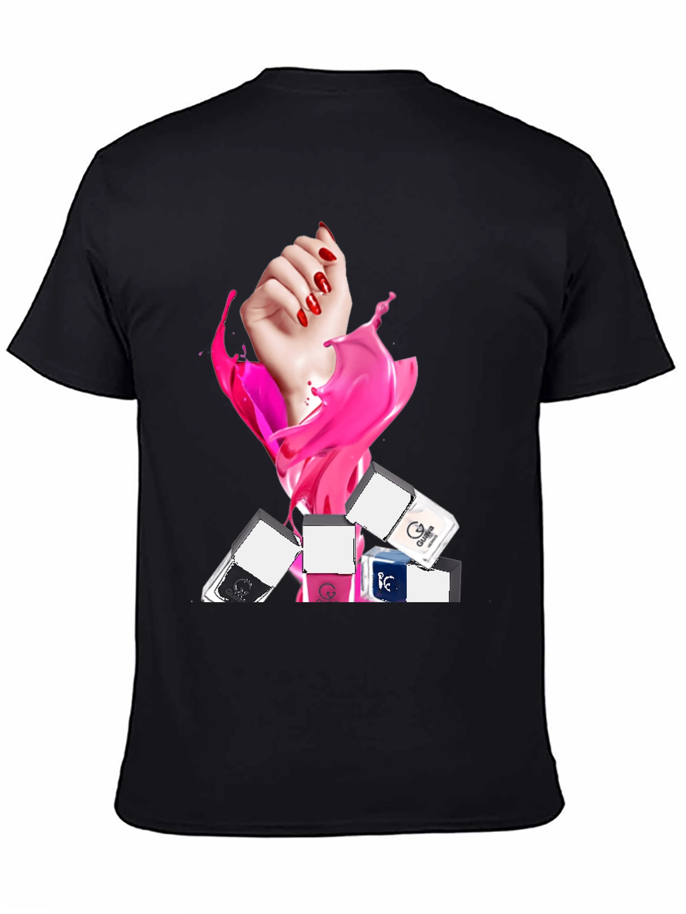 Stylish Black T-Shirt with Nail Polish Design