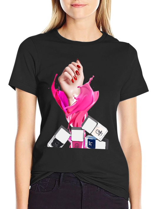 Stylish Black T-Shirt with Nail Polish Design