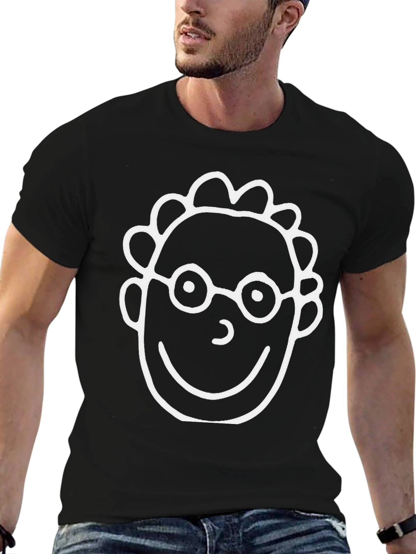 Cartoon Face T-Shirt - Black Crew Neck Tee