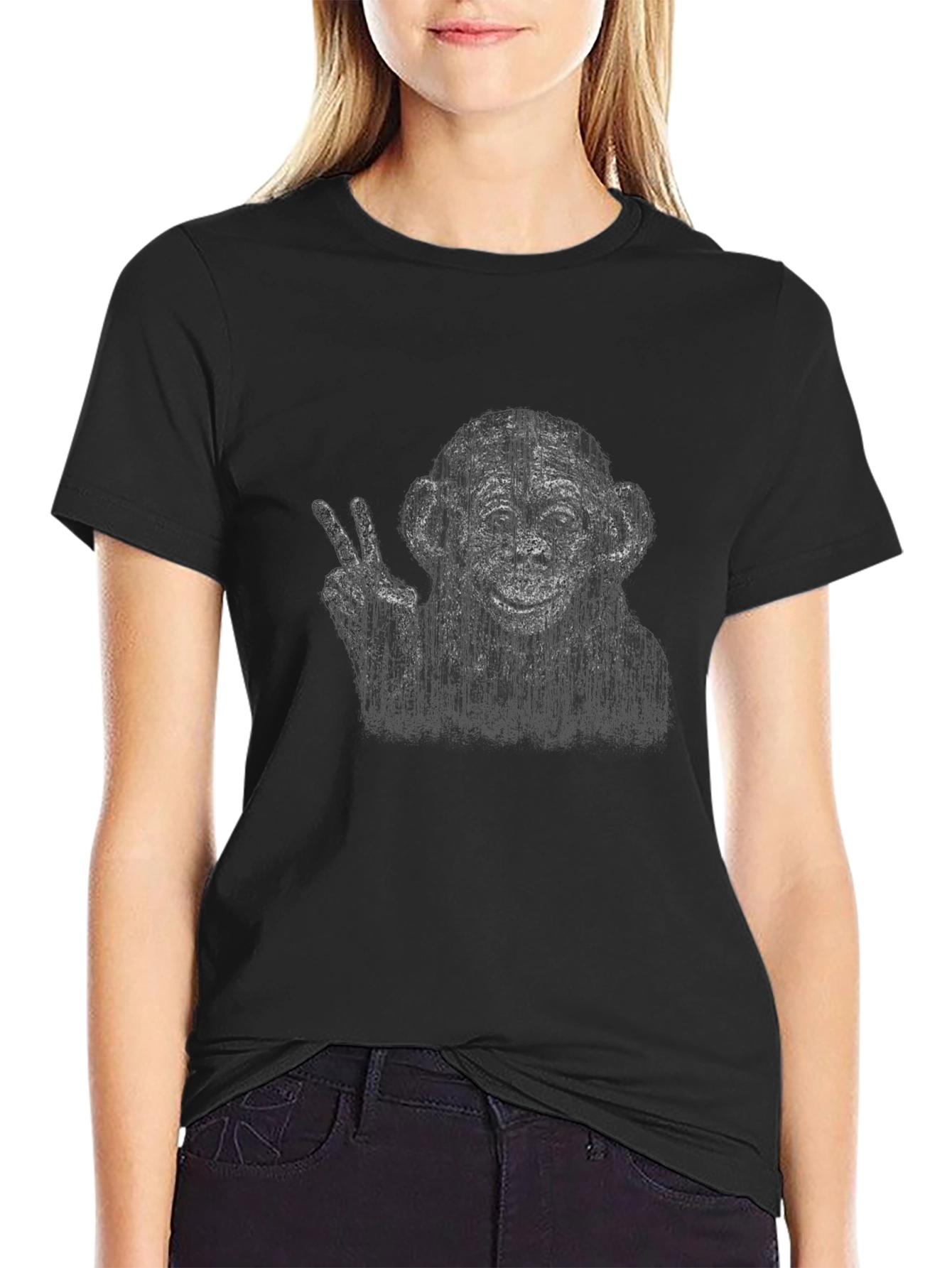 Peace Monkey Graphic T-Shirt - Black