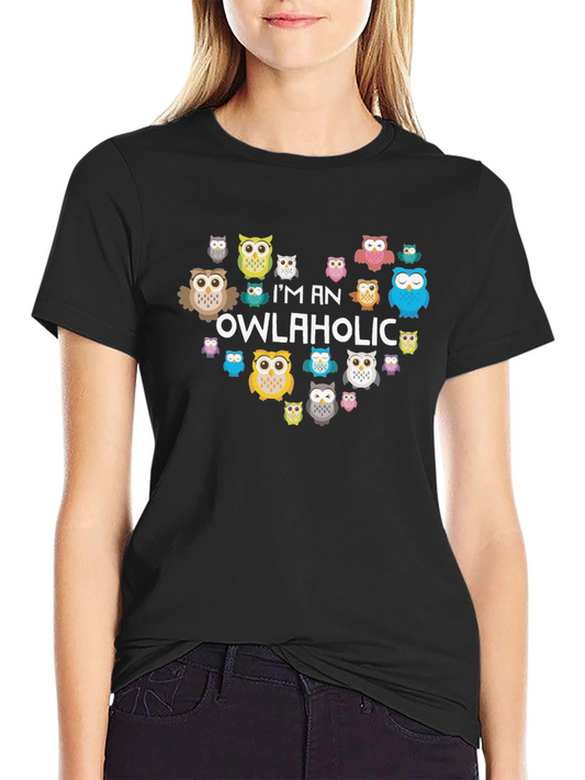 Owl Graphic Print Tee - Im an Owlaholic